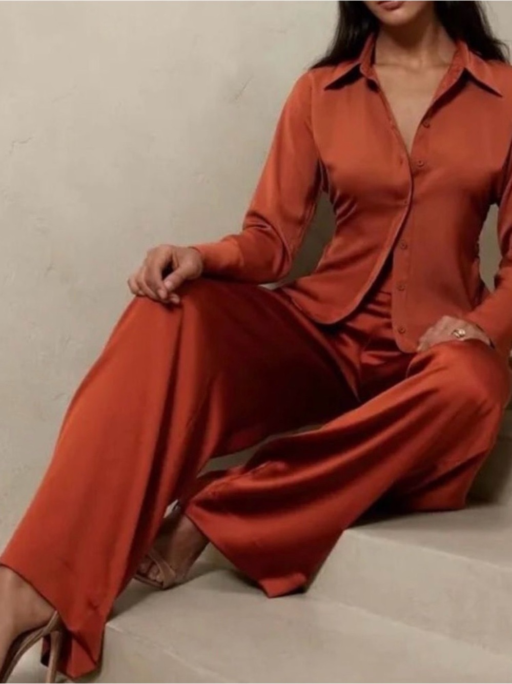Banana Republic Rust Side-Runched Blouse Button-Front Shirt Burnt Orange Size S